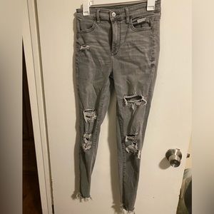 american eagle grey ripped skinny jeans
